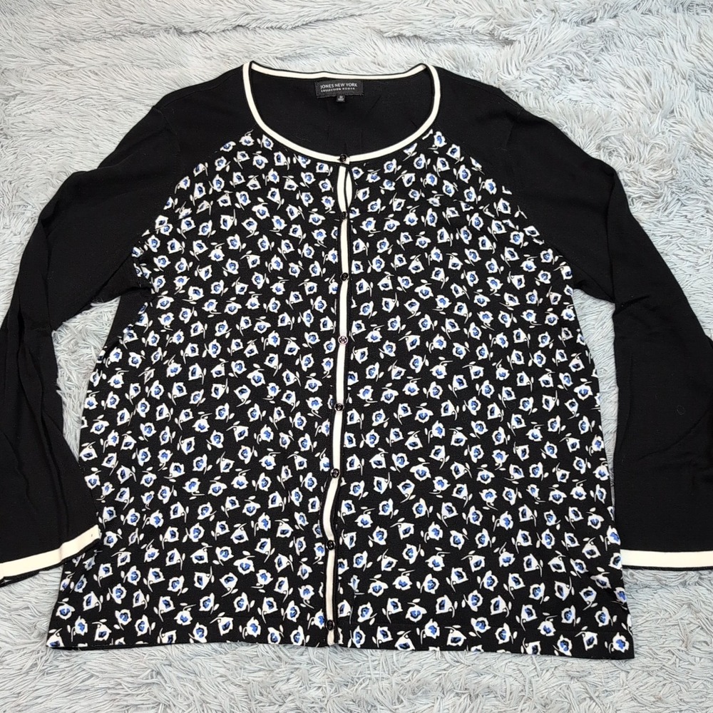 Jones New York Shirt Womens 3X Black Button Up Comfort Casual Preppy Floral